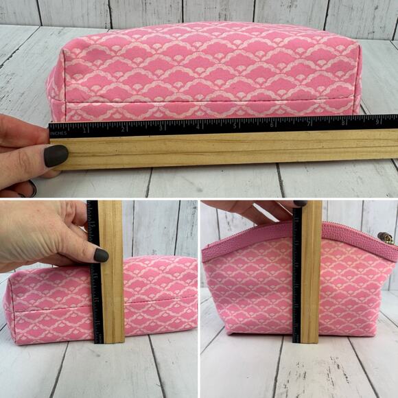 J. McLaughlin Pink Initial "H" Makeup Bag Gold Leather Zipper - Picture 14 of 14